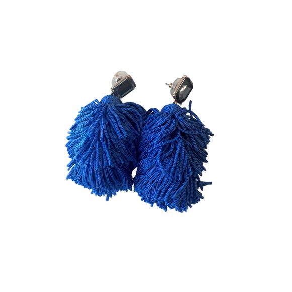 J.Crew Royal Blue Tassle Earrings with Blue Rectangle Jewel - Picture 1 of 3